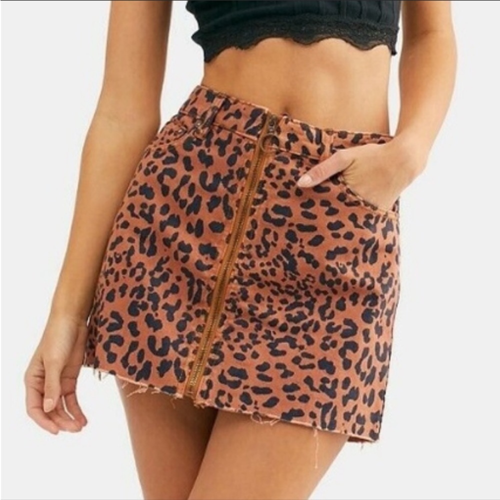 Free people leopard Jean skirt